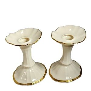 Lenox Vintage 70s  Symphony Pattern Candlestick Holders with 24k Gold Trim NIB